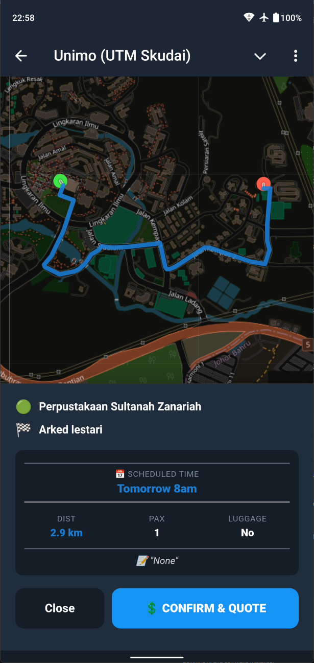 Unimo Route Intelligence Map Dark